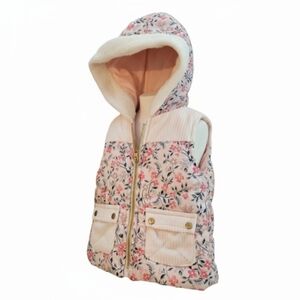 Little Lass Pink Floral Hooded Puffer Vest Sz 18M